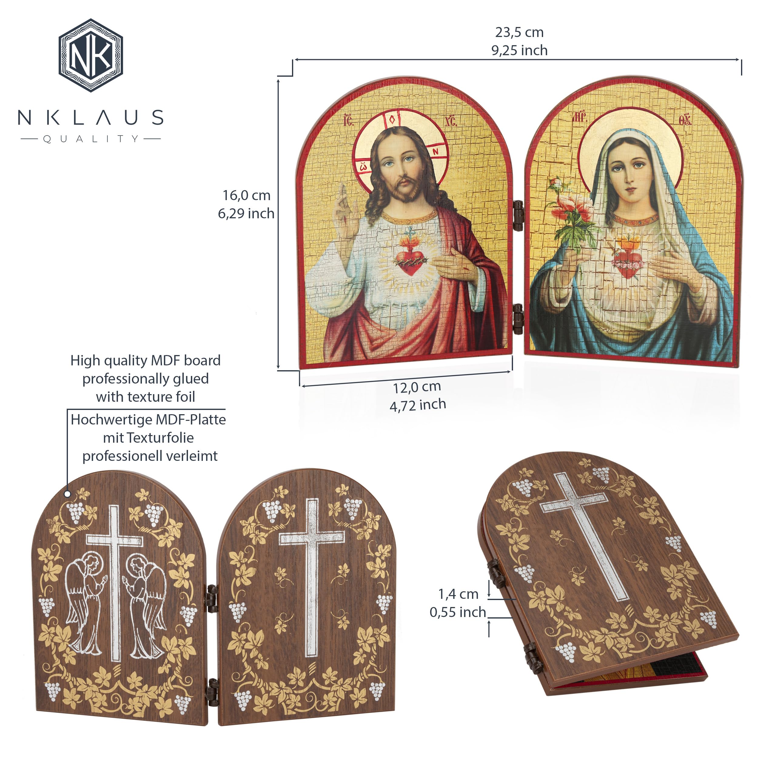 NKlaus Religious Icons Diptychon Herzen Jesu Mariä Holz