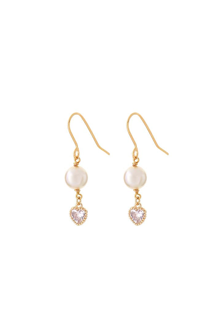 Joy by Corrine Smith Pearl Heart Tropfen Ohrringe Gold Perle Kristall