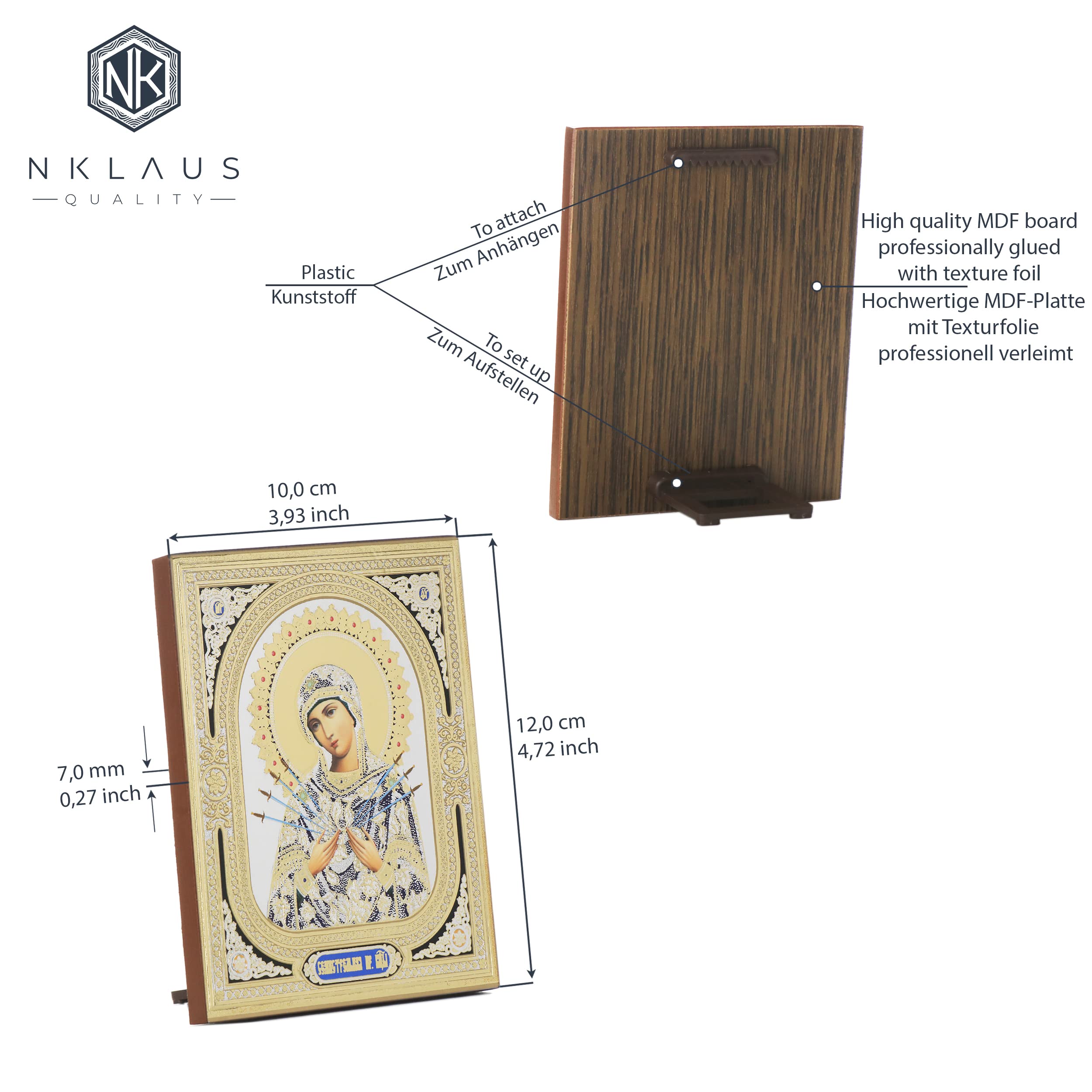 NKlaus Religious Icons Ikone Siebenpfeilige Gottesmutter 10x12 cm