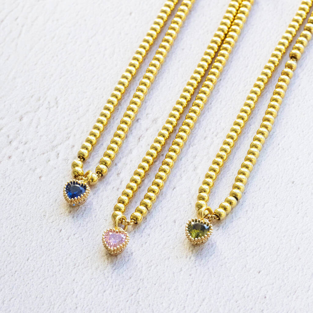 Joy by Corrine Smith Beaded Birthstone Heart Armband Gold Herz