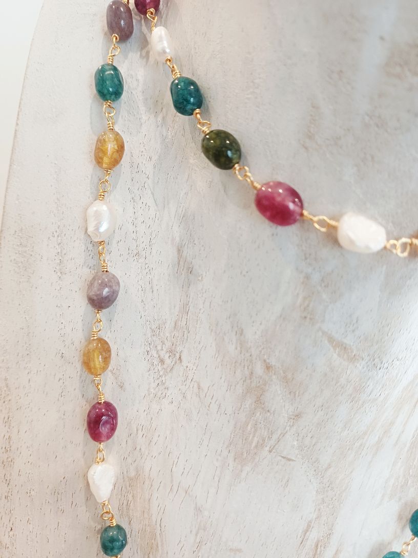 Alevá Bijoux Collane Rosario Halskette Jade Flussperlen