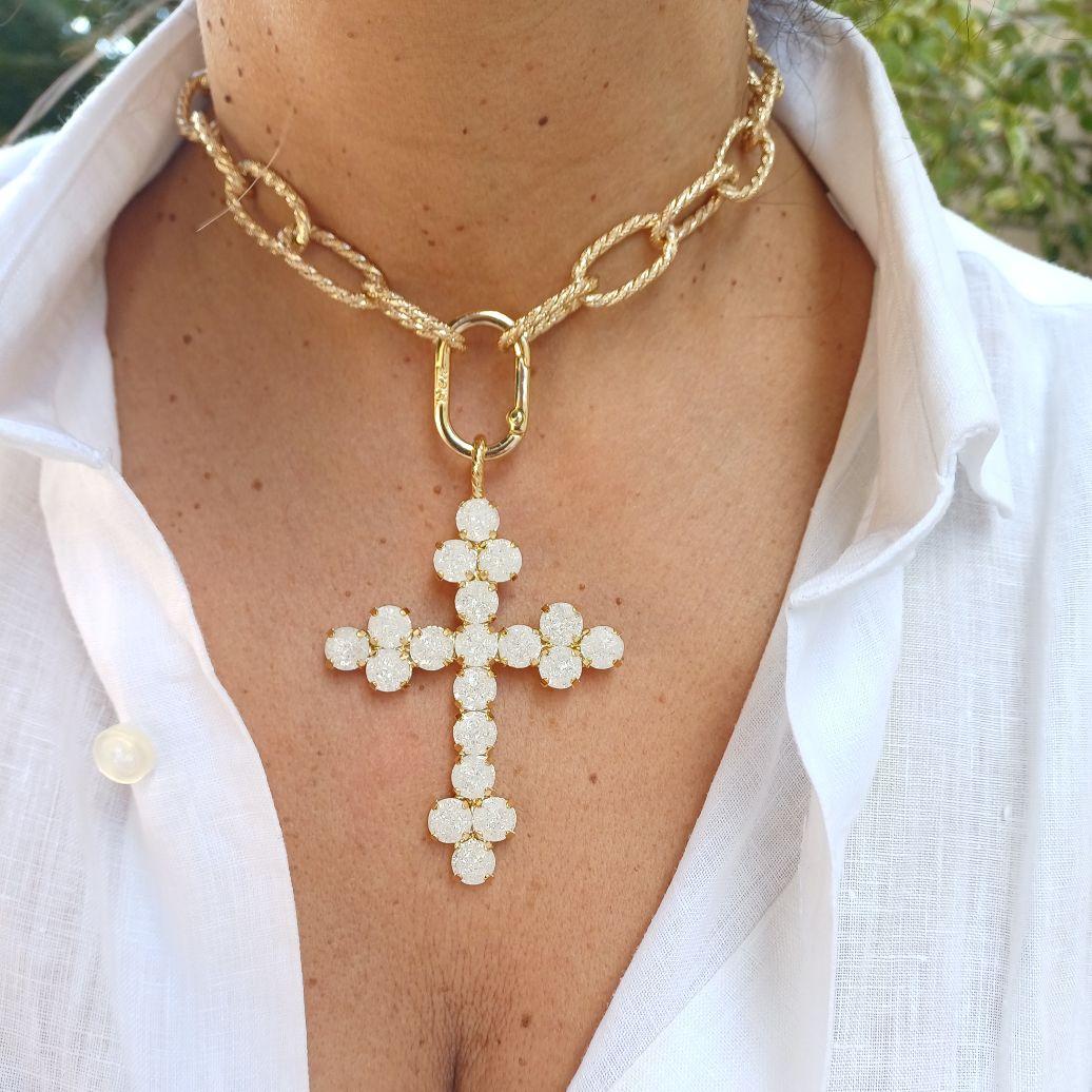 Alevá Bijoux Nuova Bizantina Kreuzanhänger Gold 7 cm