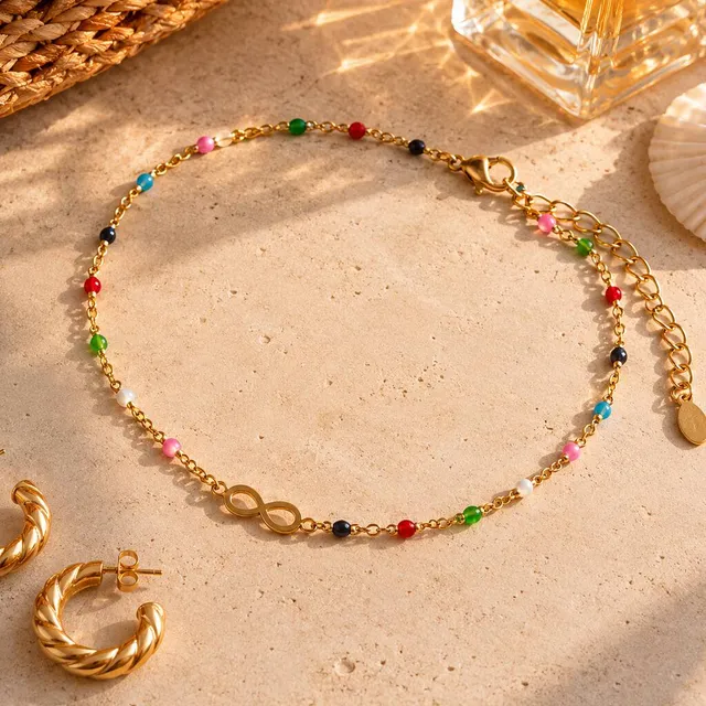 Joy by Corrine Smith Infinity Fußkette Gold bunt Emaille