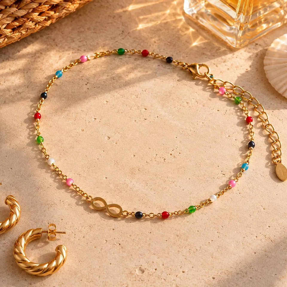 Joy by Corrine Smith Infinity Fußkette Gold bunt Emaille