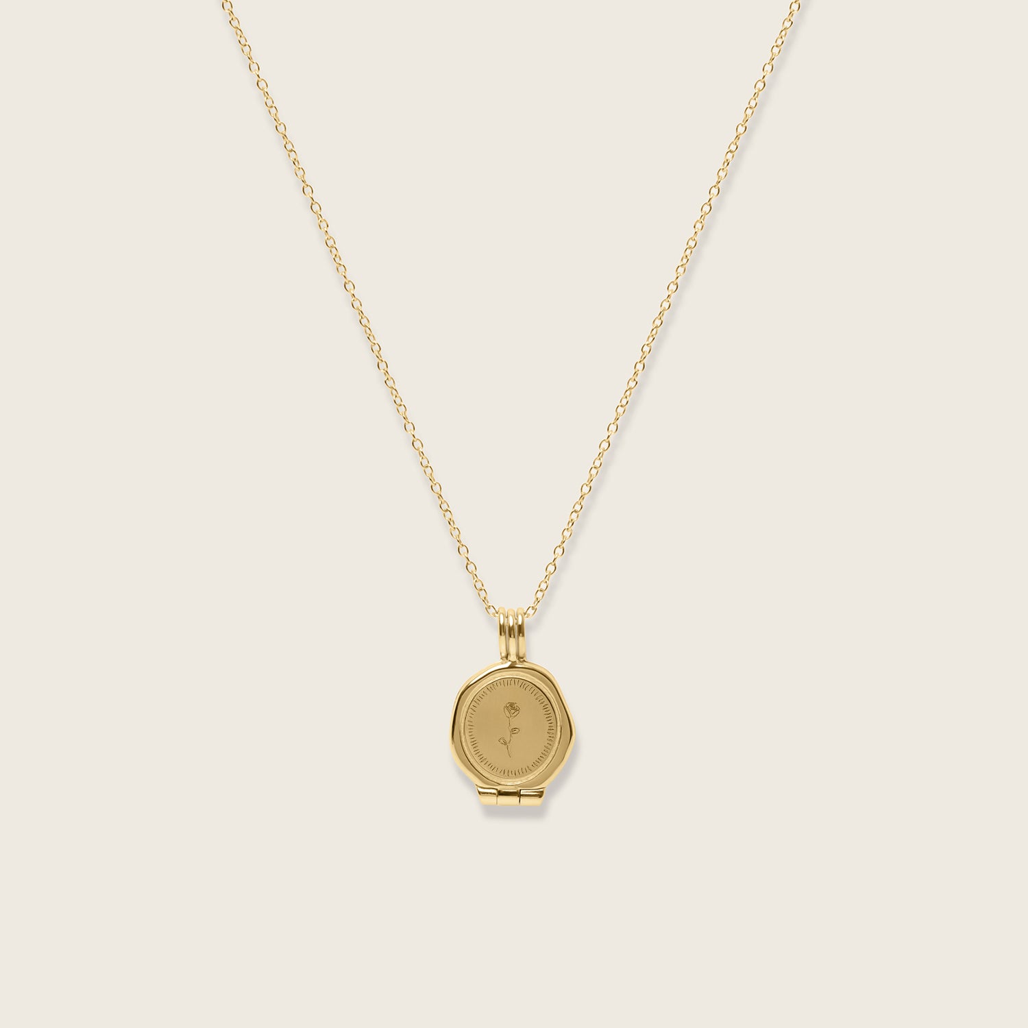 Stilnest Rose Seal Medaillon Kette 585 Gold 14k 45cm gravierbar