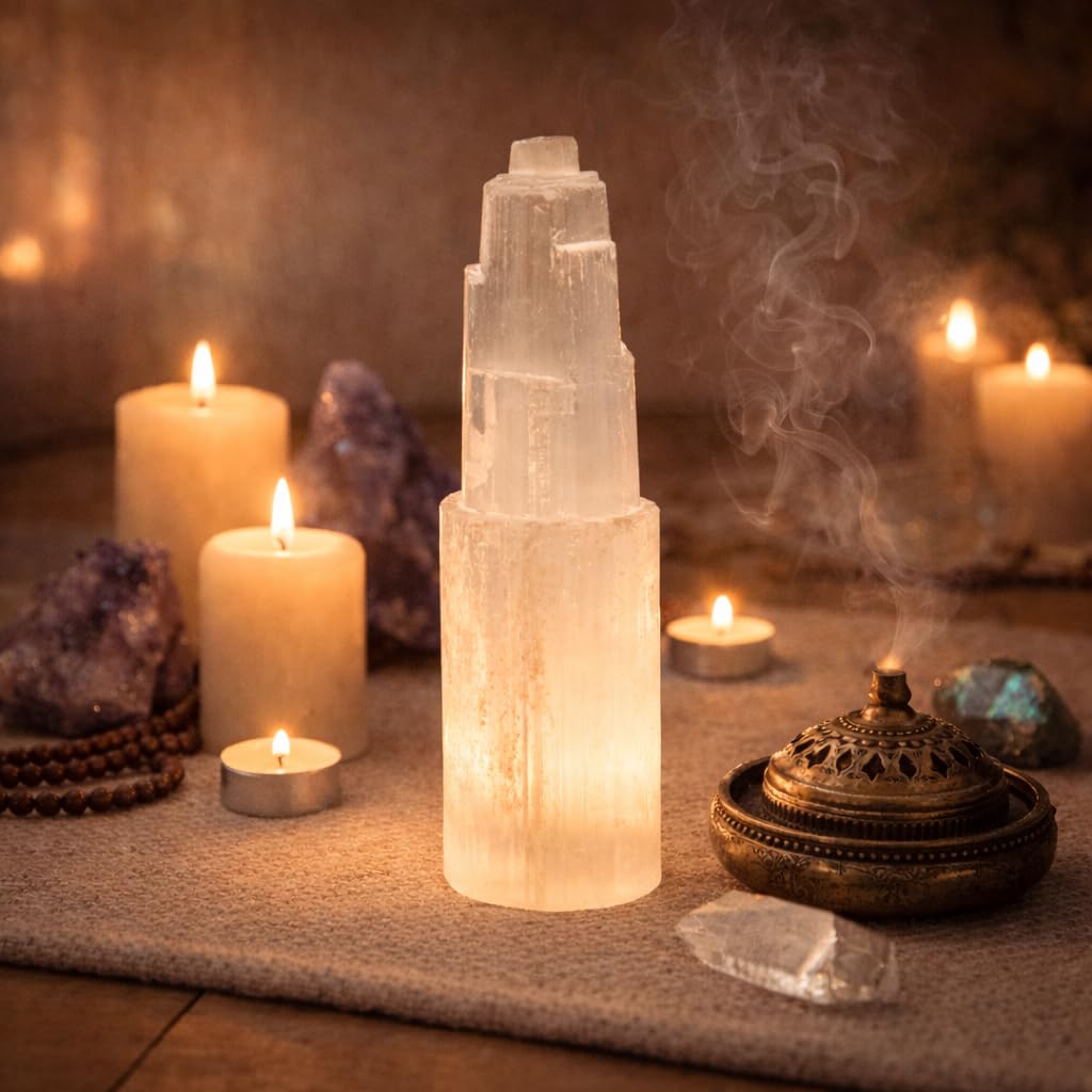 NKlaus Healing Crystals Selenit Kristall-Turm 15cm weiß