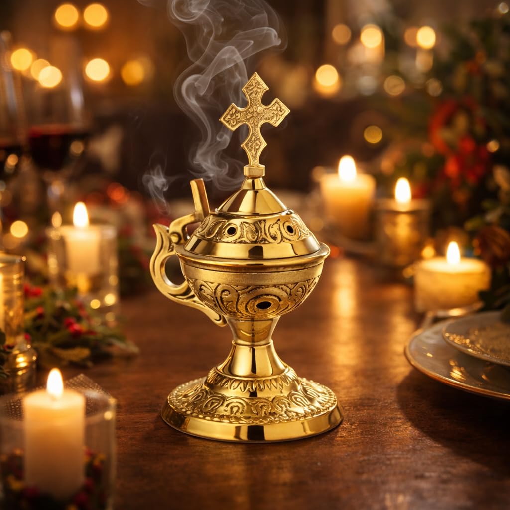NKlaus Home Scents Weihrauchgefäß Messing Gold 14cm