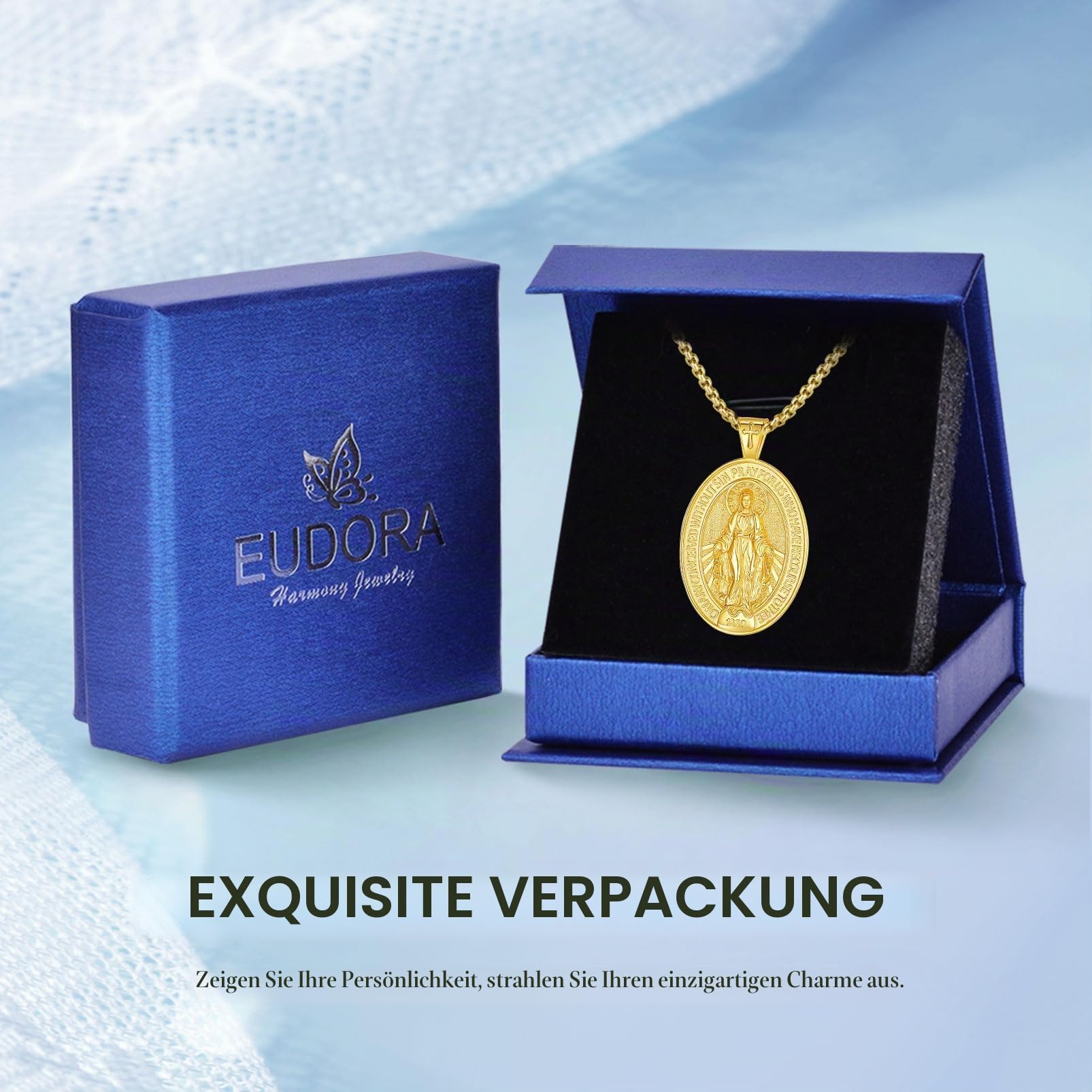 Eudora Harmony Bola Kreuz Kette Wundertätige Medaille Gold