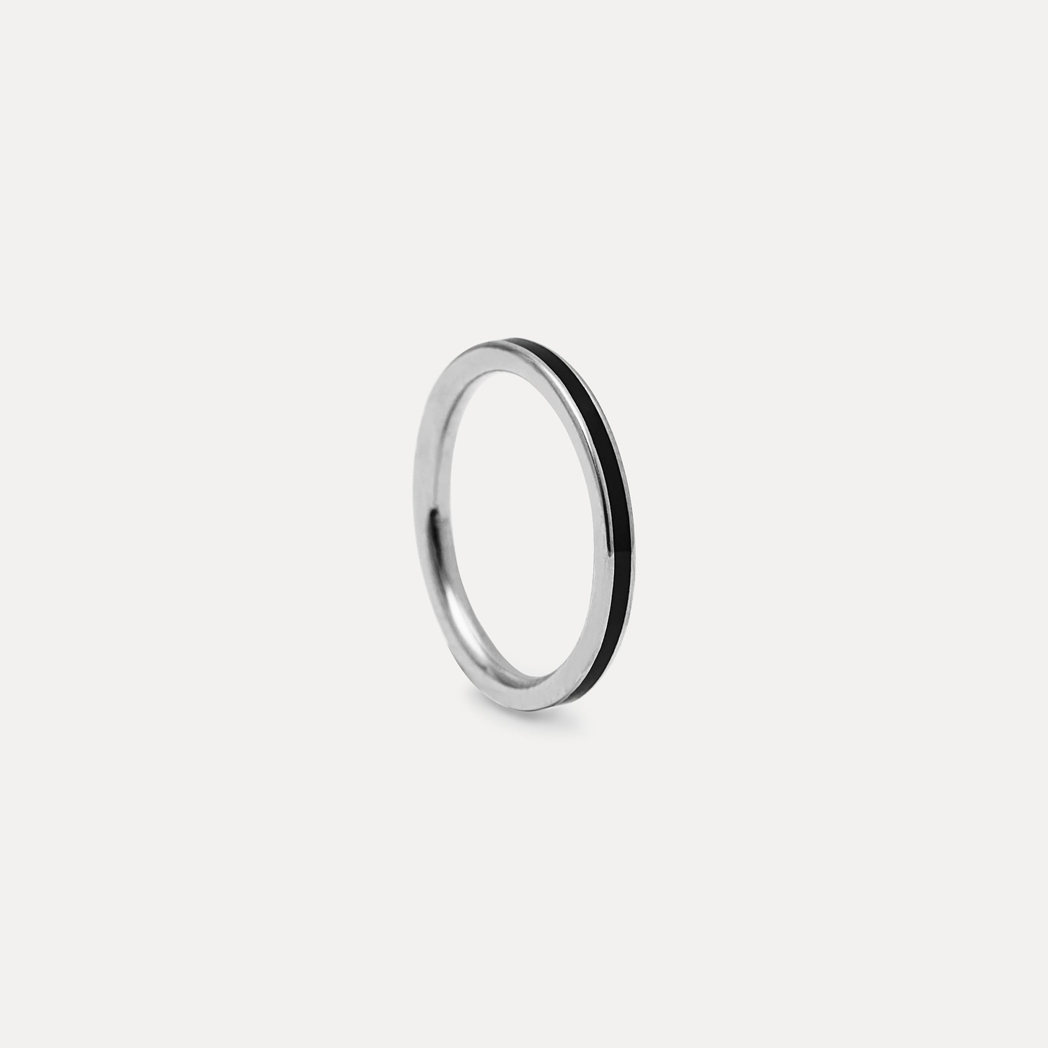 Stilnest Schwarz Enamel Thin Ring Silber schwarz 52