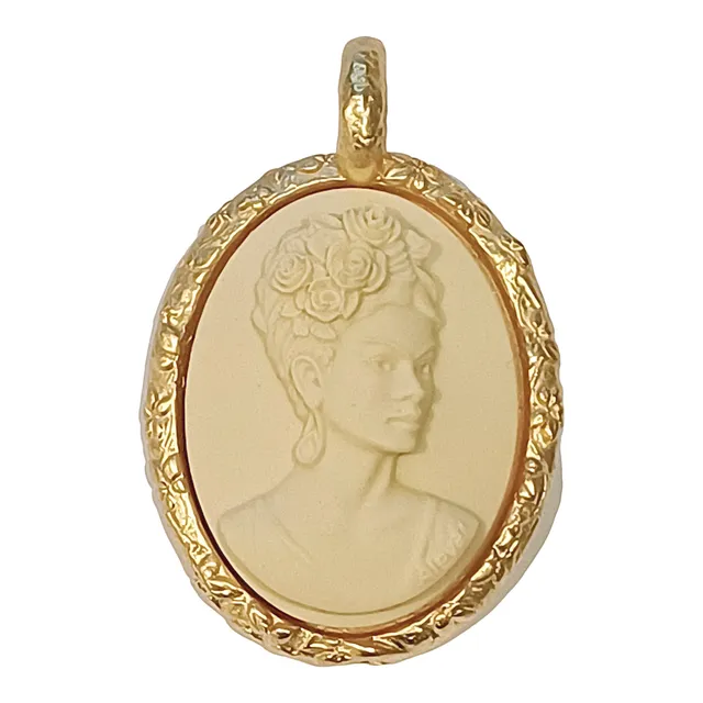 Alevá Bijoux Cammei Frida Khalo Anhänger Gold elfenbein