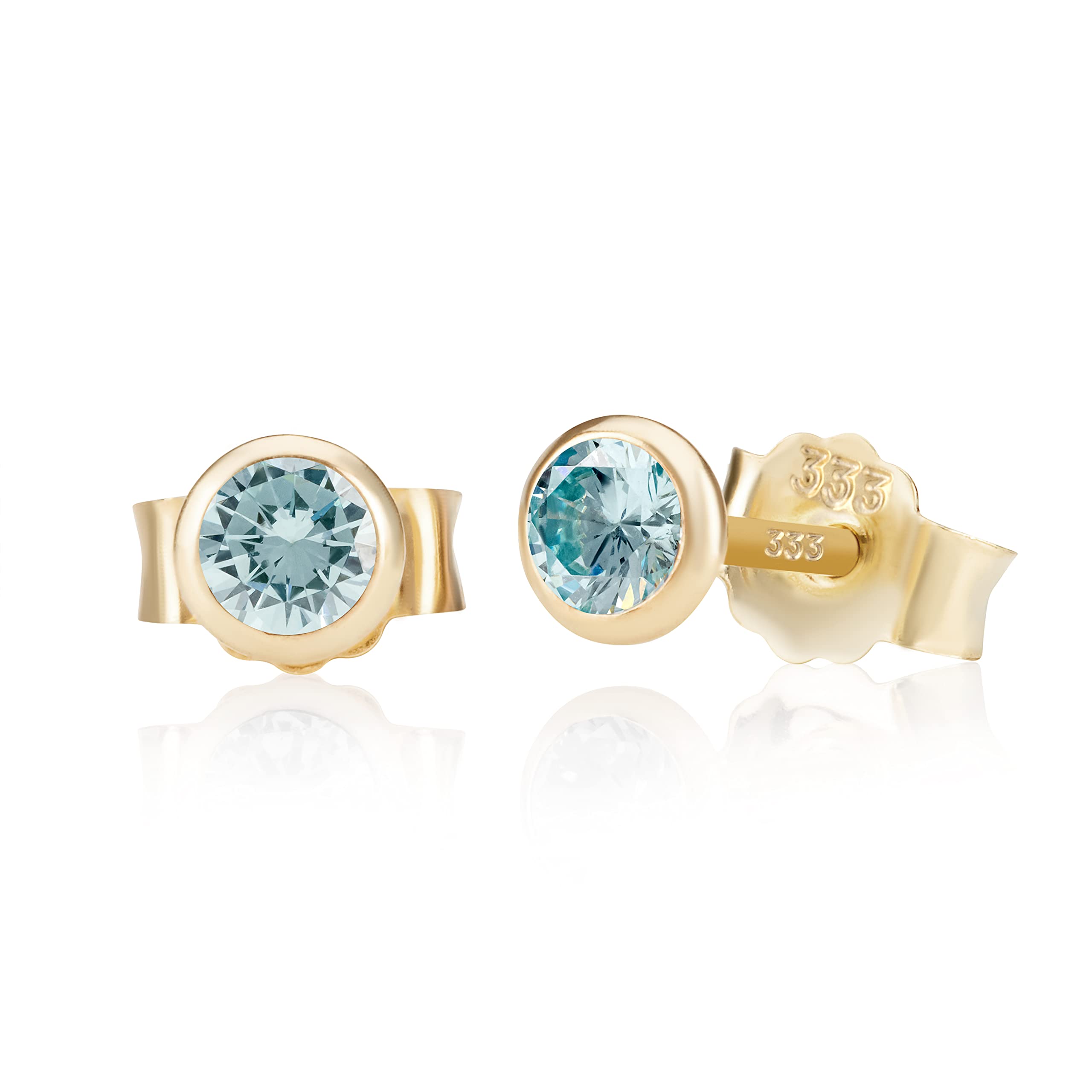 NKlaus Zirkonia Ohrstecker 333 Gelbgold 4mm blau