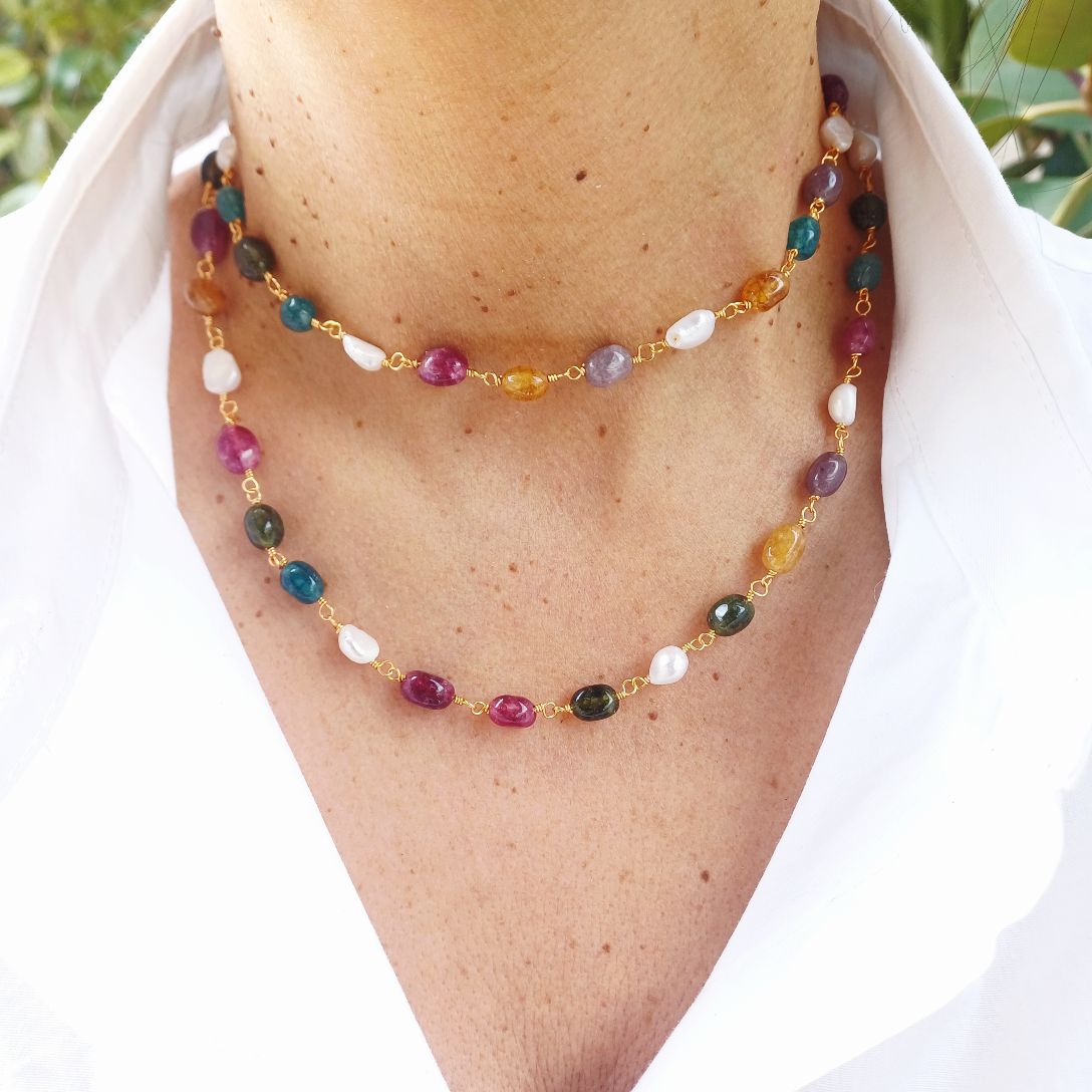 Alevá Bijoux Collane Rosario Halskette Jade Flussperlen