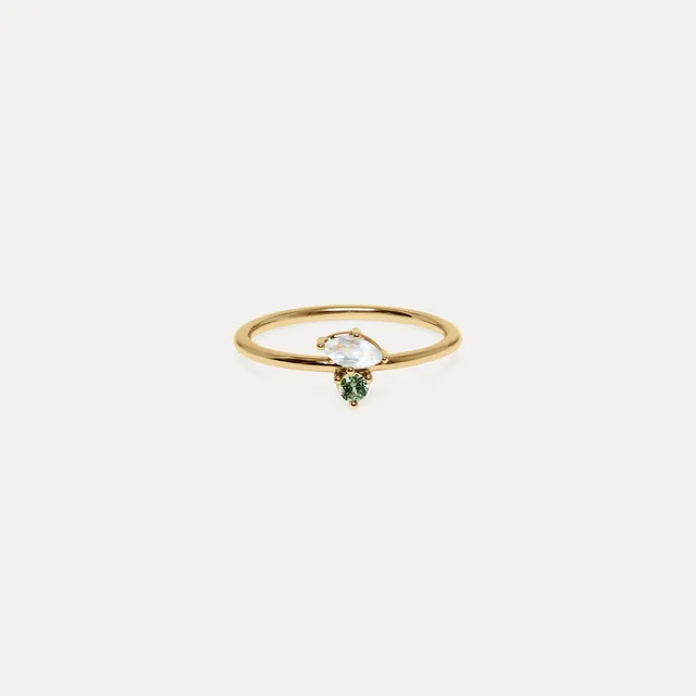 Stilnest Joy Solitär Ring Mondstein Saphir Gold Vermeil Gr 52