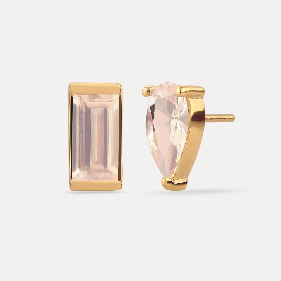 Stilnest Balance Ohrstecker Rosenquarz 24k Gold Vermeil