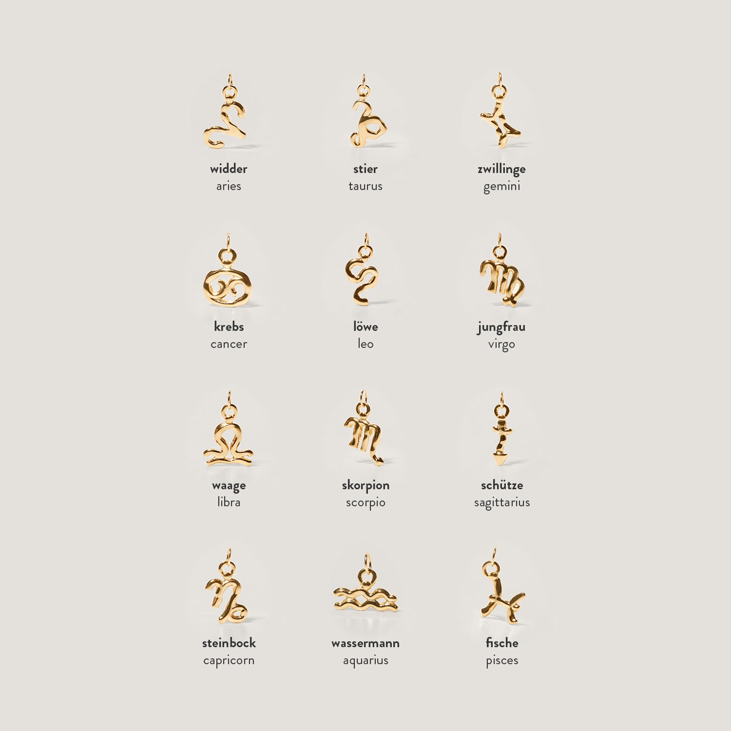 Stilnest Zodiac Charm Kette 585 Gold Krebs 45cm