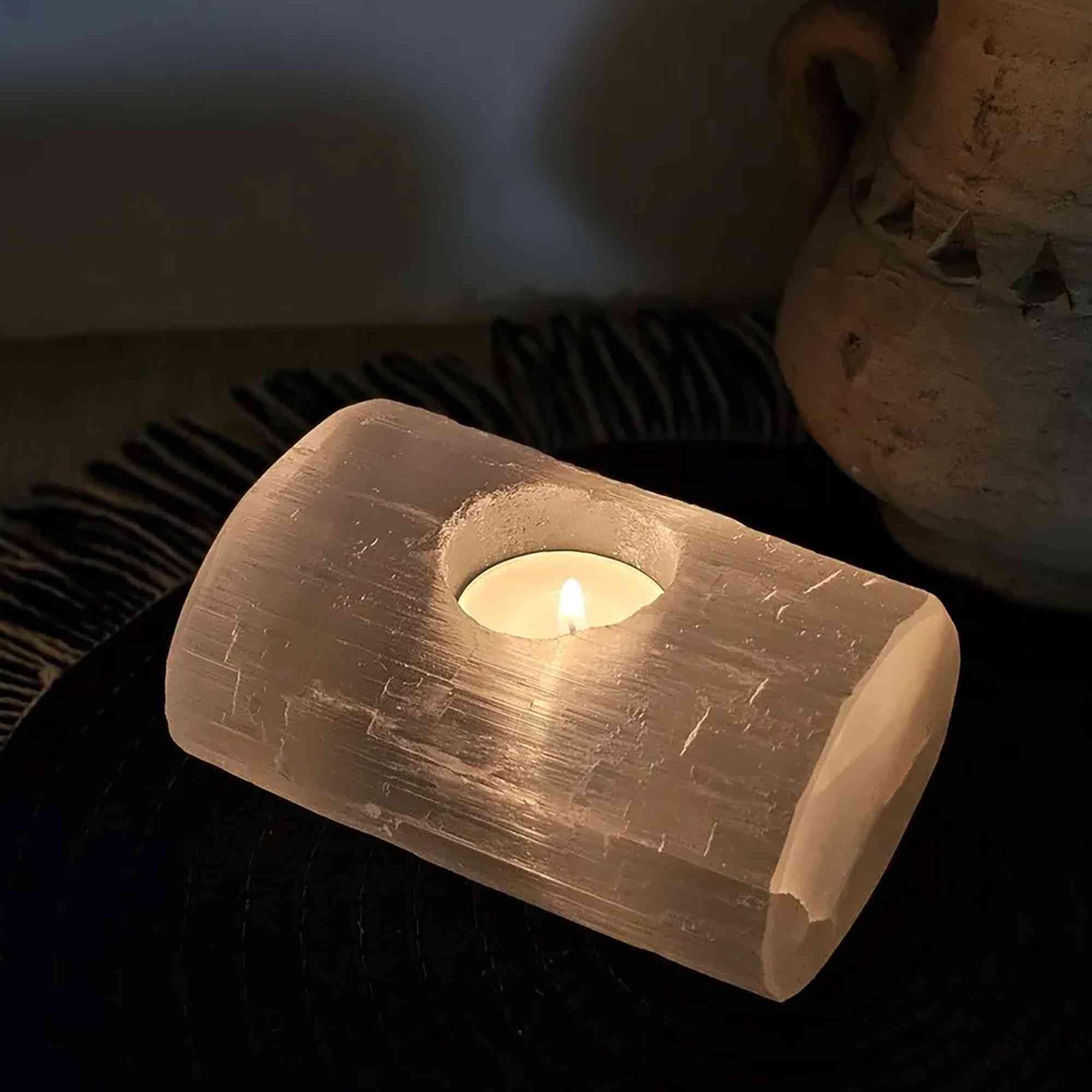 NKlaus Healing Crystals Selenit Teelichthalter 12x8cm Stein