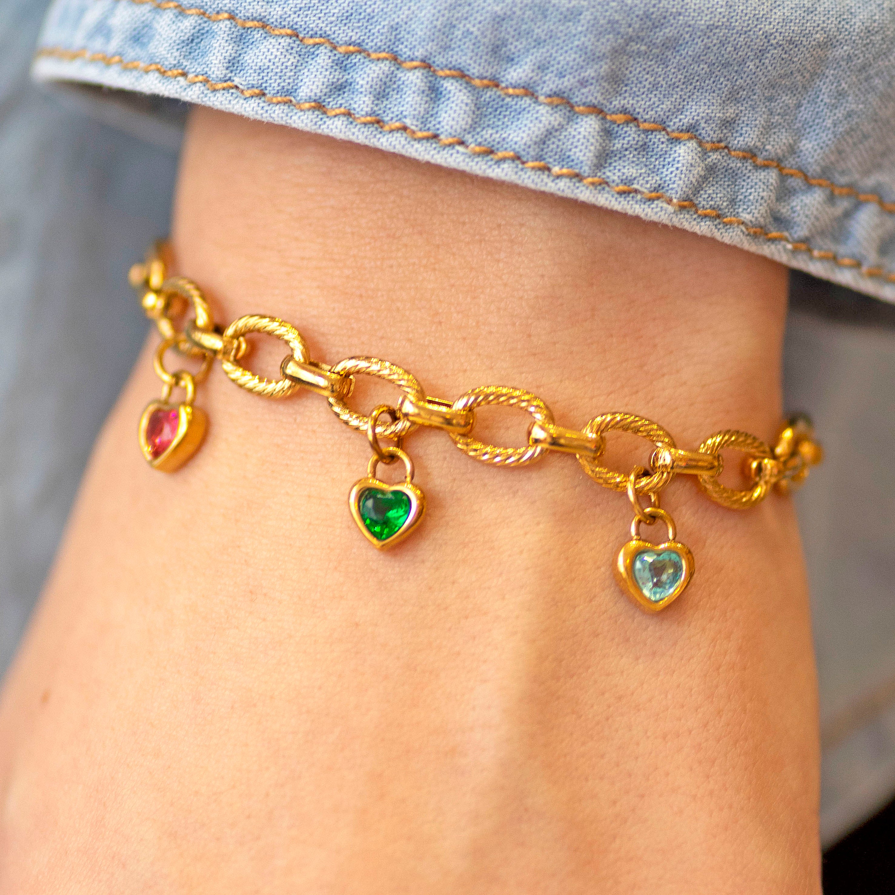 Joy by Corrine Smith Chunky Family Birthstone Armband Gold Herz