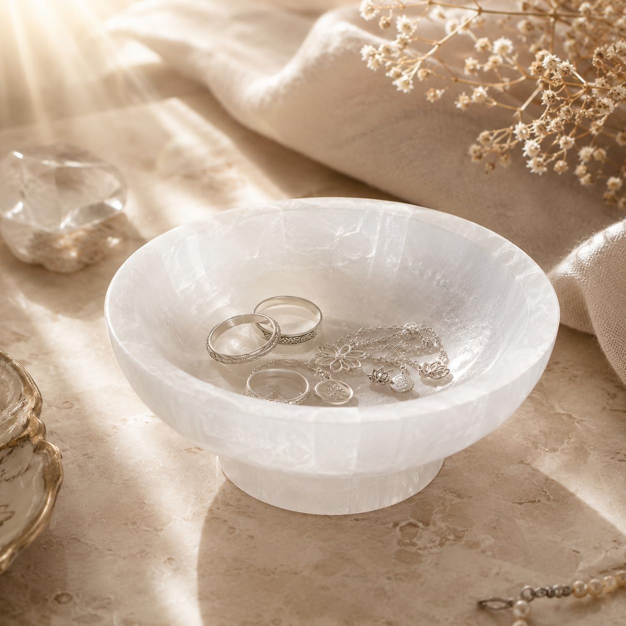 NKlaus Healing Crystals Selenit Ladeschale 10 cm rund Stein