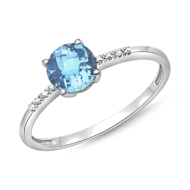 JEWLIX Blautopas Ring 585 Weißgold 8 Diamanten