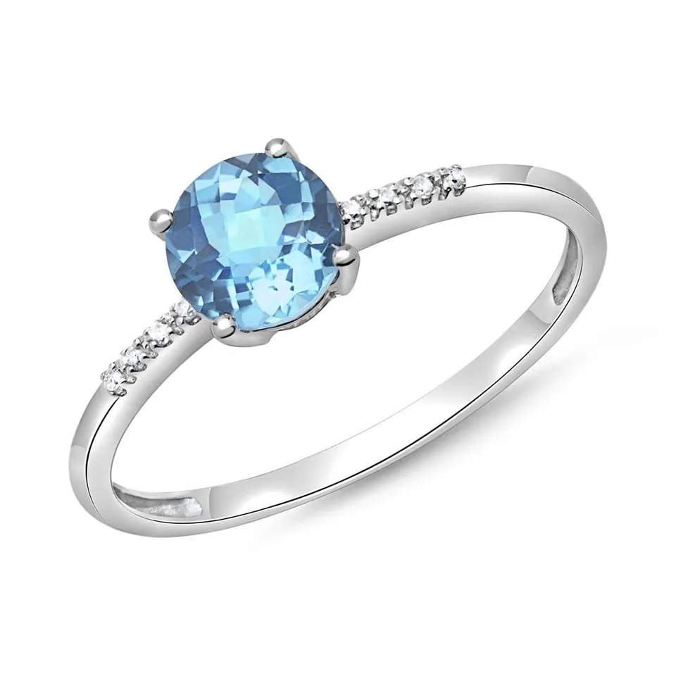 JEWLIX Blautopas Ring 585 Weißgold 8 Diamanten