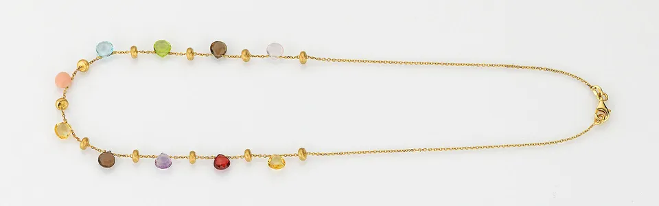 Eugen Rühle Collier Farbsteine Goldlinsen Halskette Gelbgold