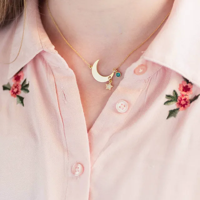 Joy by Corrine Smith Moon Star Geburtsstein Halskette Gold