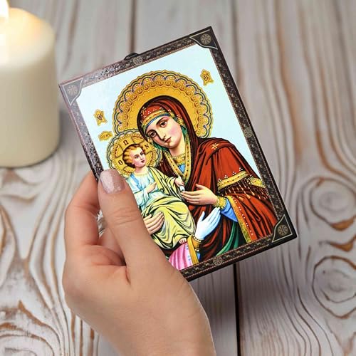 NKlaus Gottesmutter Tricheirousa Ikone Holz 9,7x13,5cm