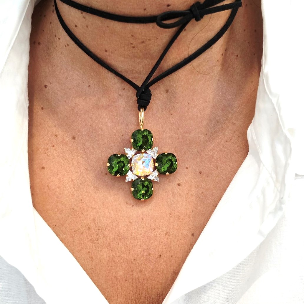 Alevá Bijoux Flower Anhänger Gold 4 cm Kristall Zirkon