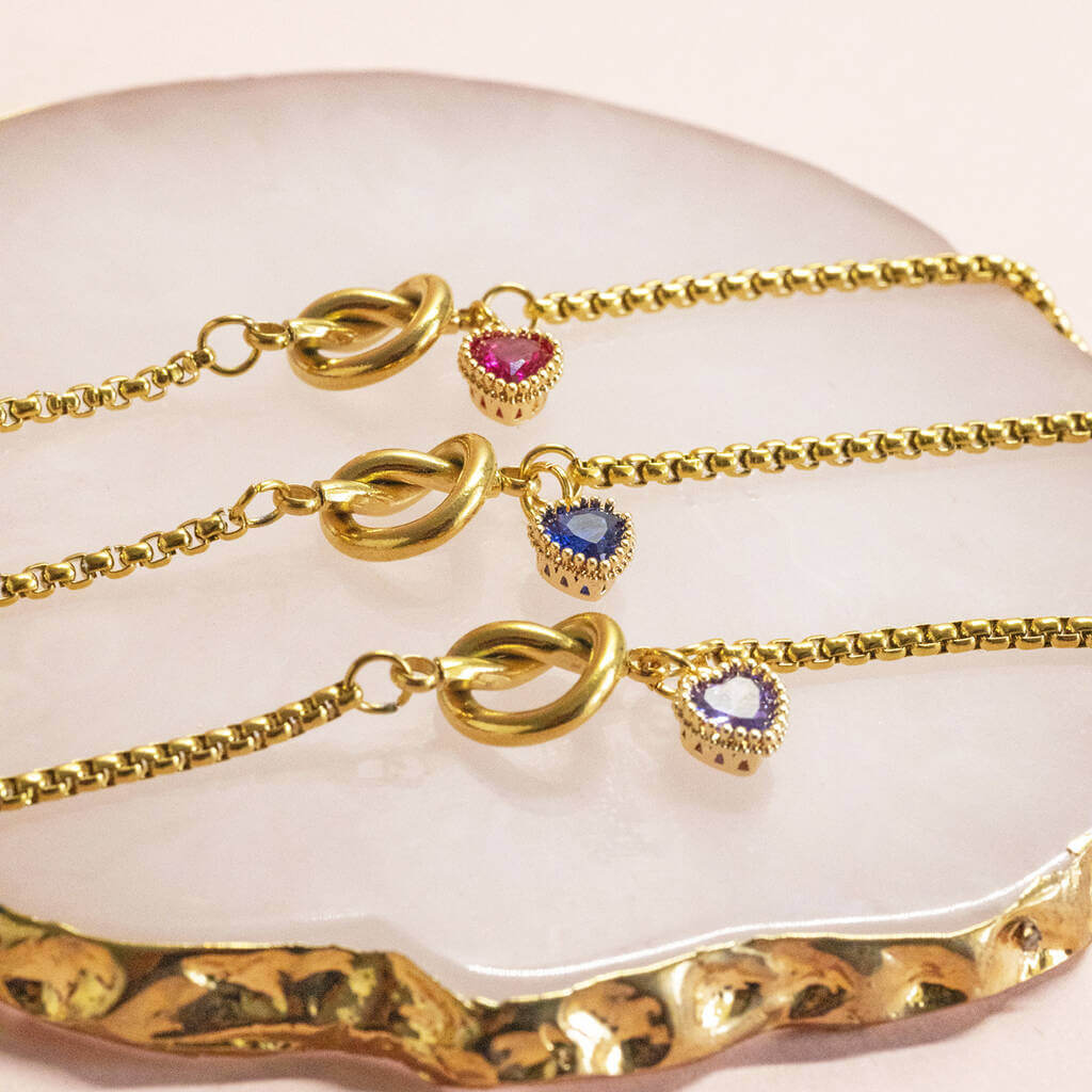 Joy by Corrine Smith Friendship Knot Armband Gold Herz Geburtsstein