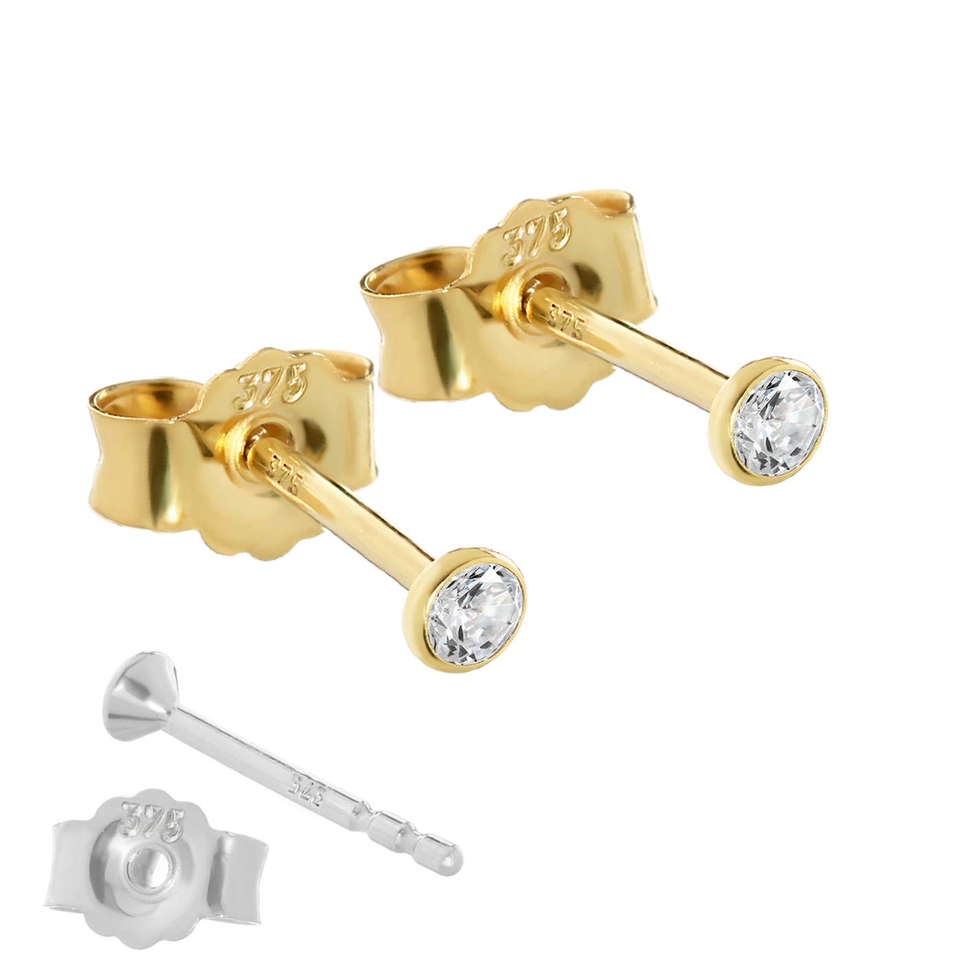 NKlaus Jewellery Ohrstecker Gelbgold 375 Zirkonia Paar
