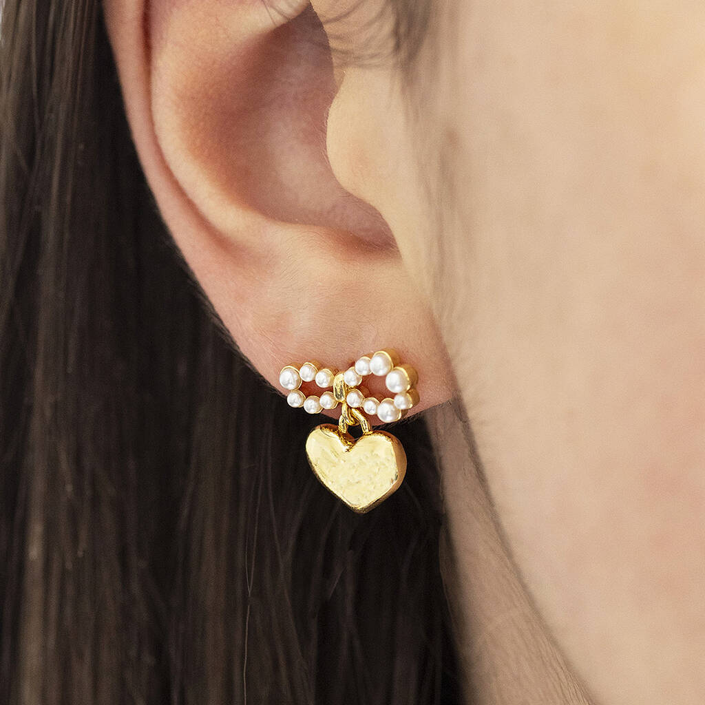 Joy by Corrine Smith Pearl Bow Herz Ohrringe Perlen Gold