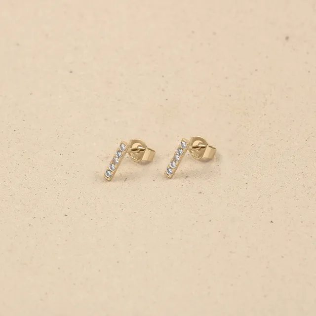 Stilnest Weißer Saphir Pavé Bar Ohrstecker 14K