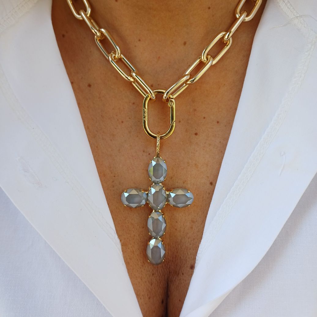 Alevá Bijoux Iris Mirror Kreuz Anhänger Gold Kristall