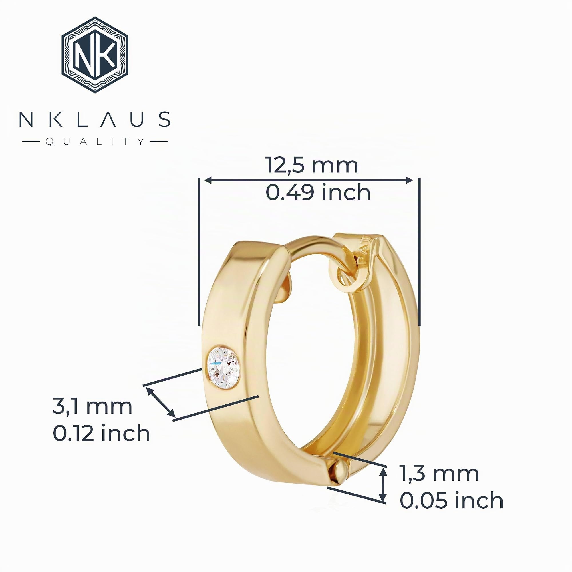 NKlaus Klappcreolen 333 Gelbgold Zirkonia Ohrringe Paar 12,5 mm
