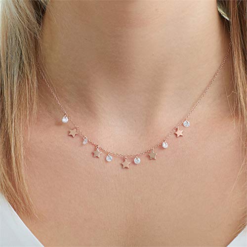 JEWLIX Sterne Kette 925 Silber Zirkonia Rosé Halskette
