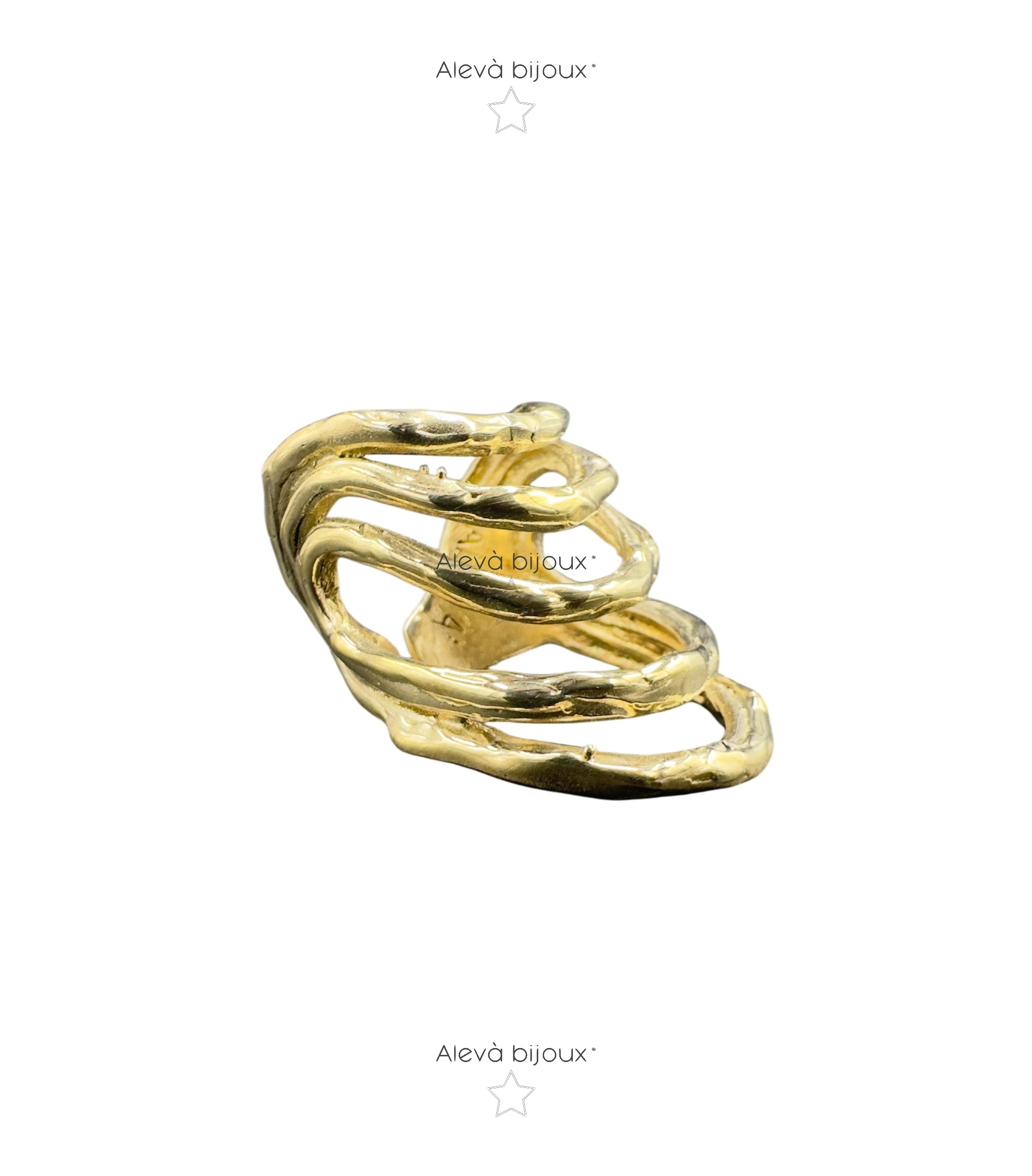 Alevá Bijoux Wave 5 Onde Ring Gold breiter Wellenring