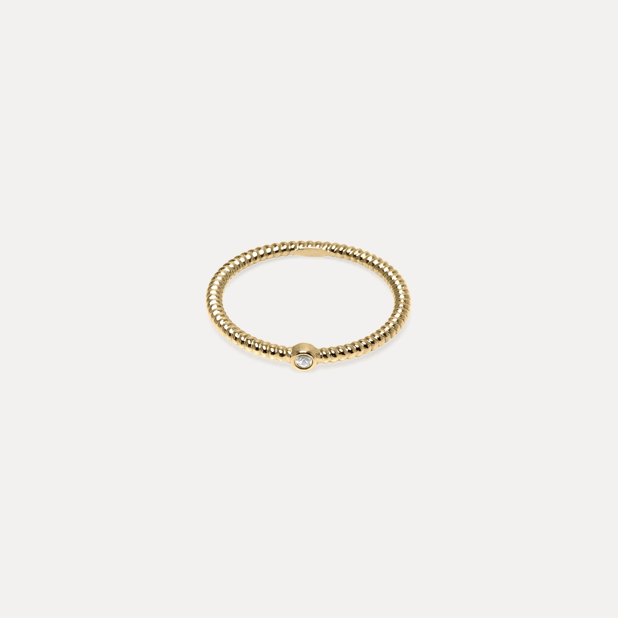 Stilnest Snake Tail Solitär Ring 585 Gold weißer Saphir Gr. 56