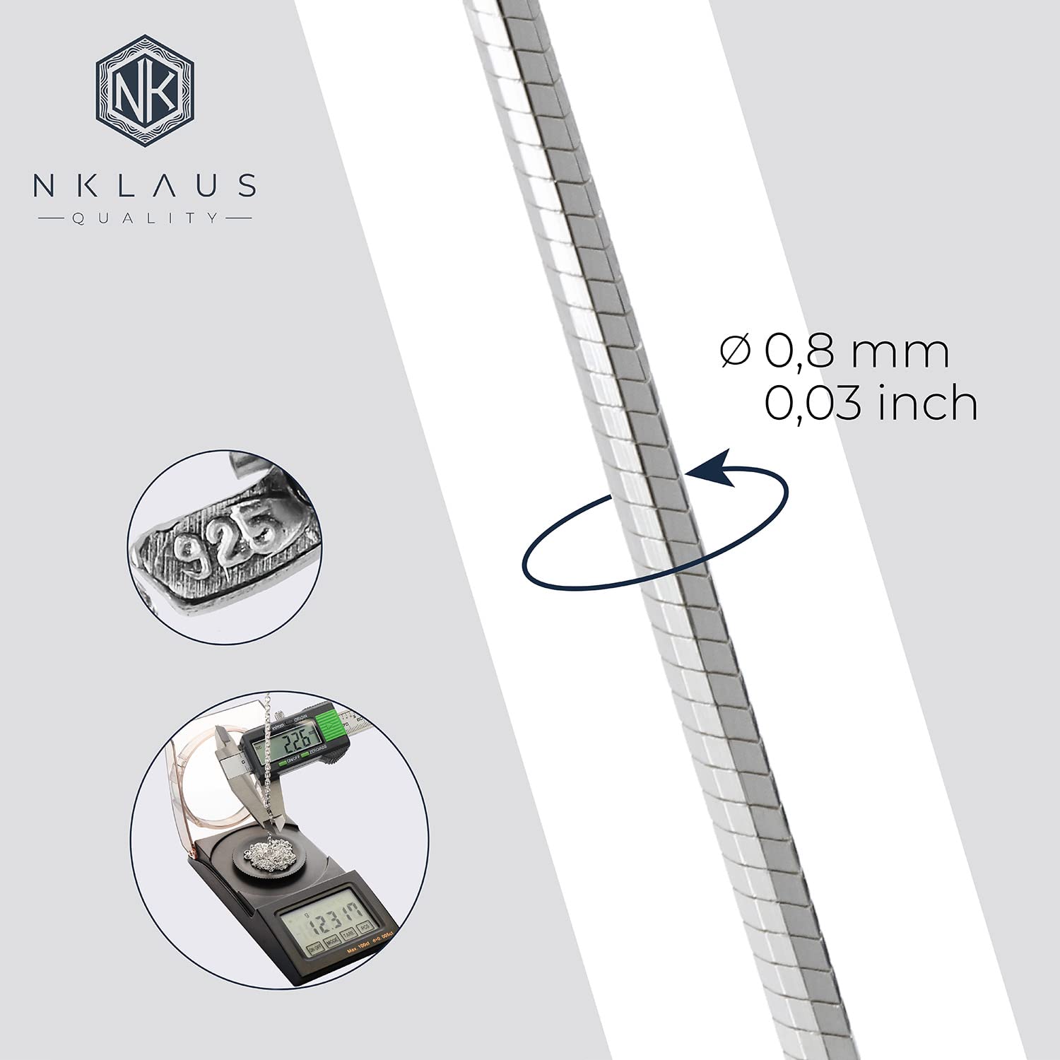 NKlaus JEWELLERY Schlangenkette 925 Silber 0,8mm 42cm