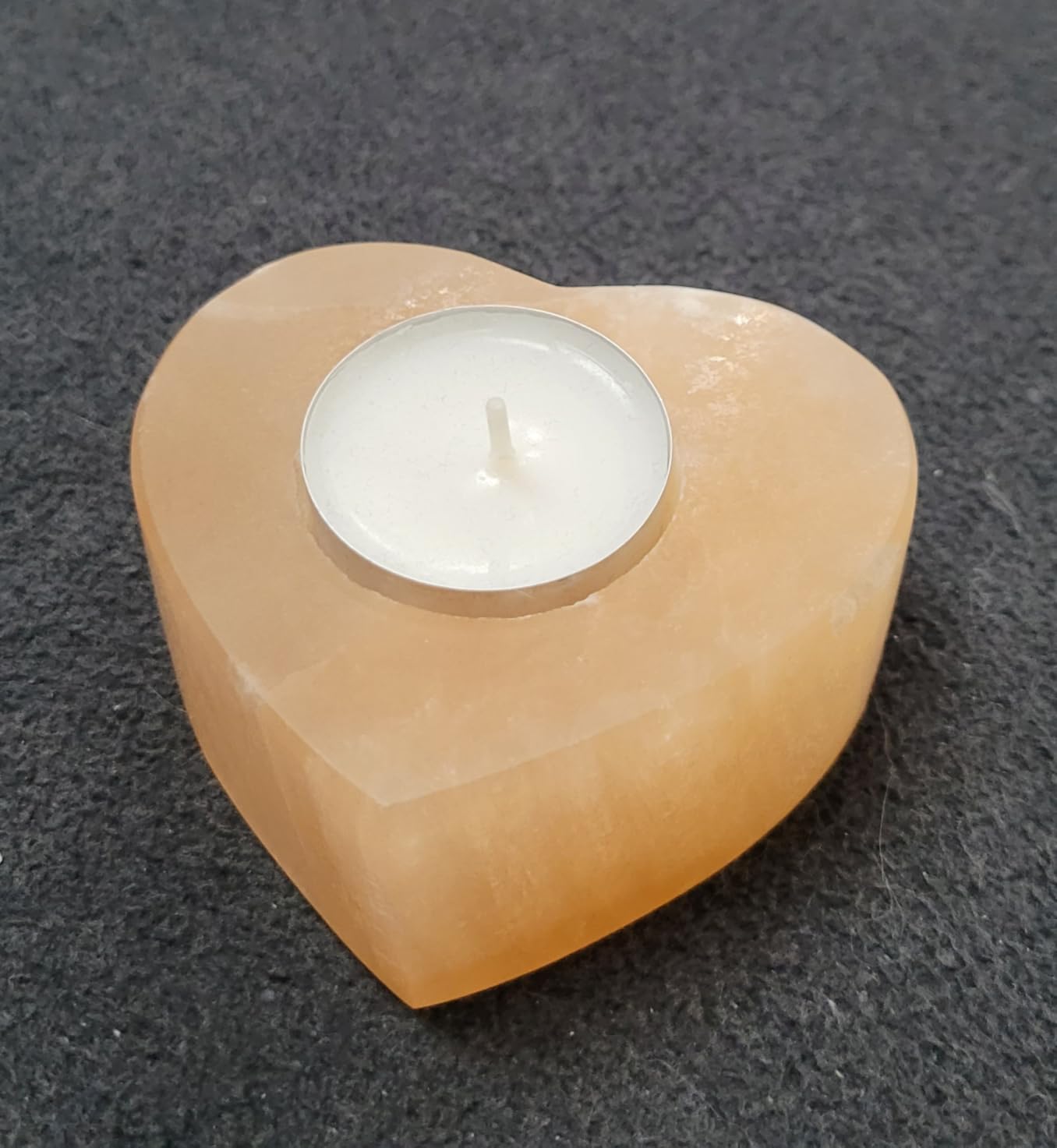 NKlaus HEALING CRYSTALS Pfirsich-Selenit Herz-Teelichthalter 9cm