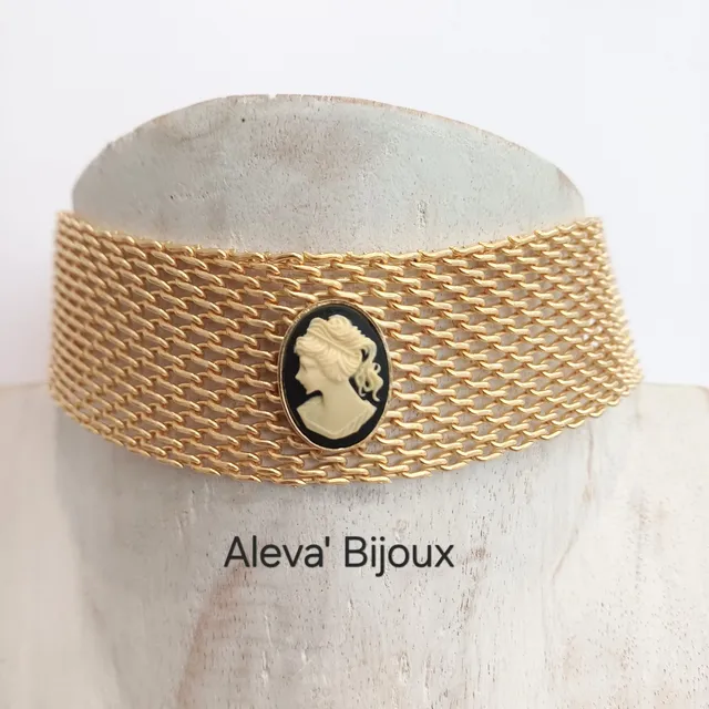 Alevá Bijoux Milano Cammeo Nero Halskette Gold 30-37 cm