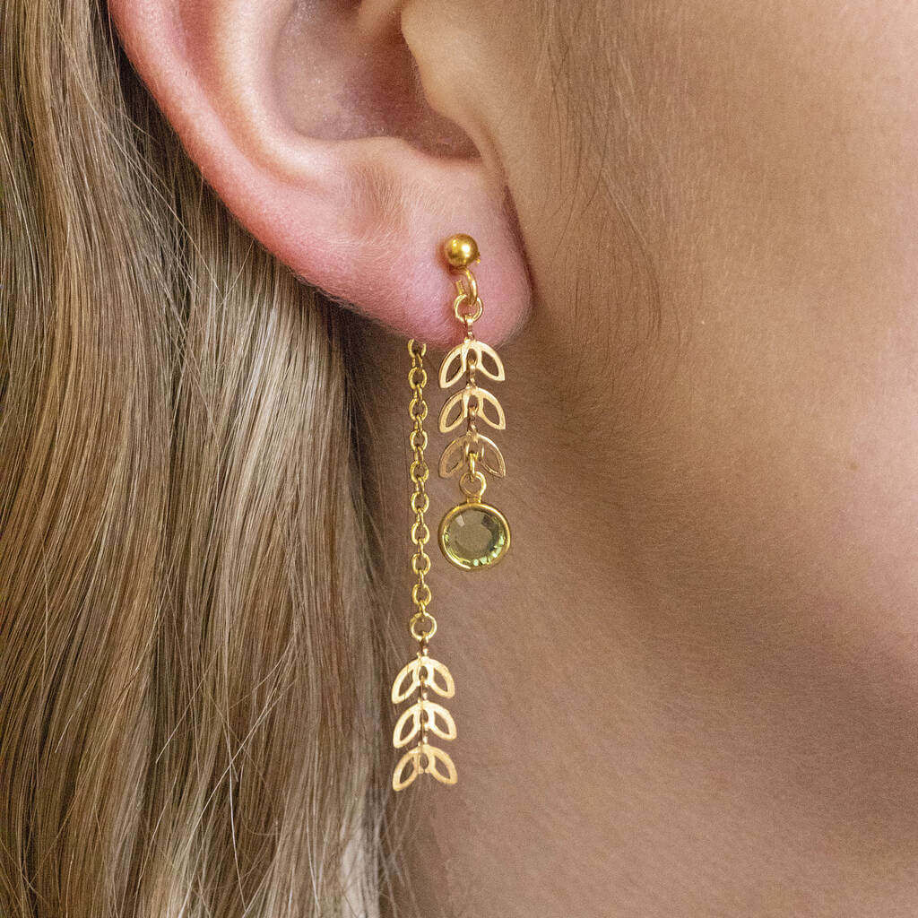 Joy by Corrine Smith Double Drop Leaf Birthstone Ohrringe Gold
