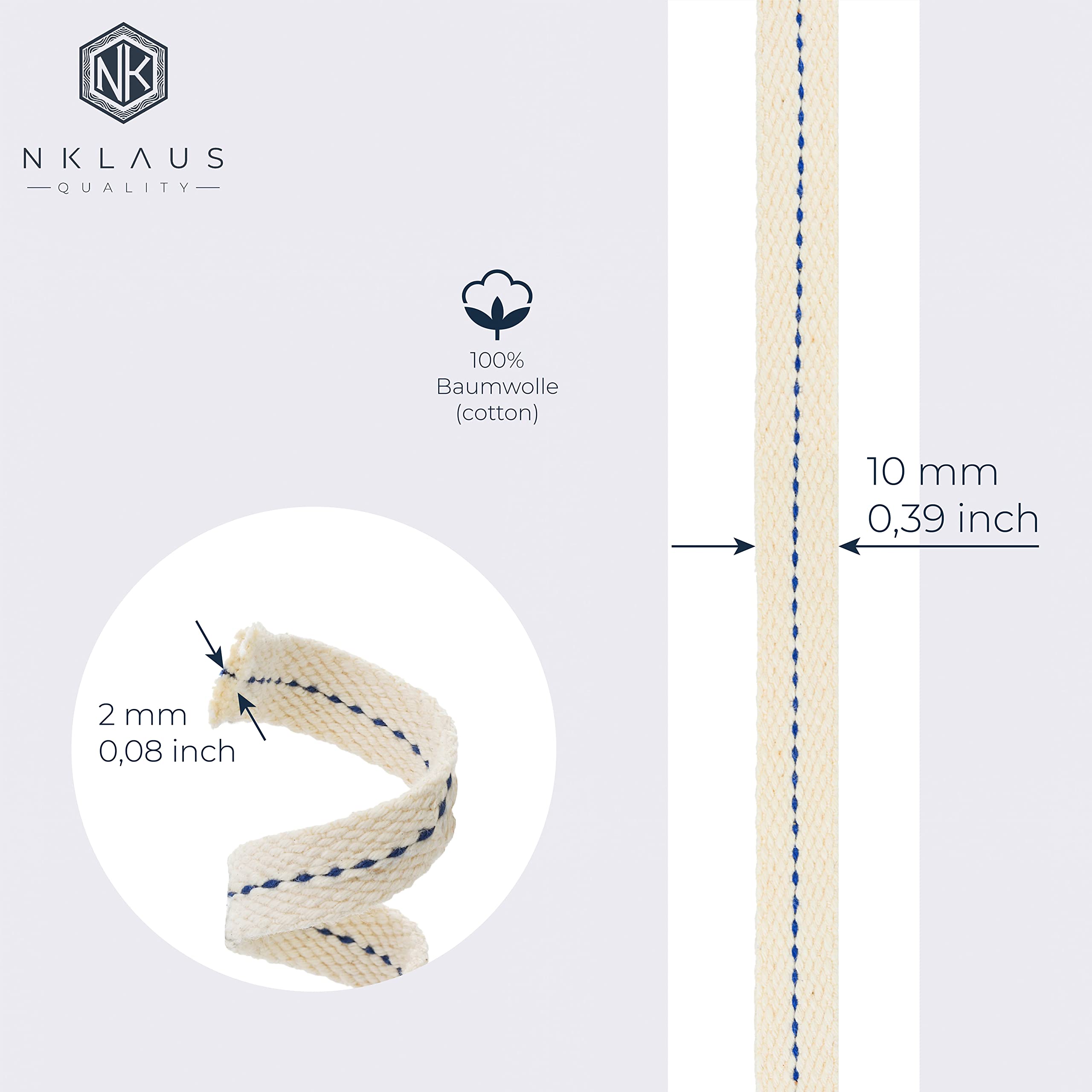 NKlaus Wicks Lampendocht Baumwolle 10mm 1 Meter