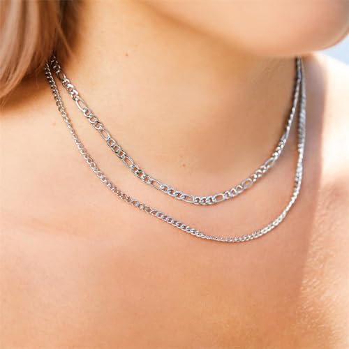 JEWLIX Ketten mit Anhänger Layerkette Damen Edelstahl