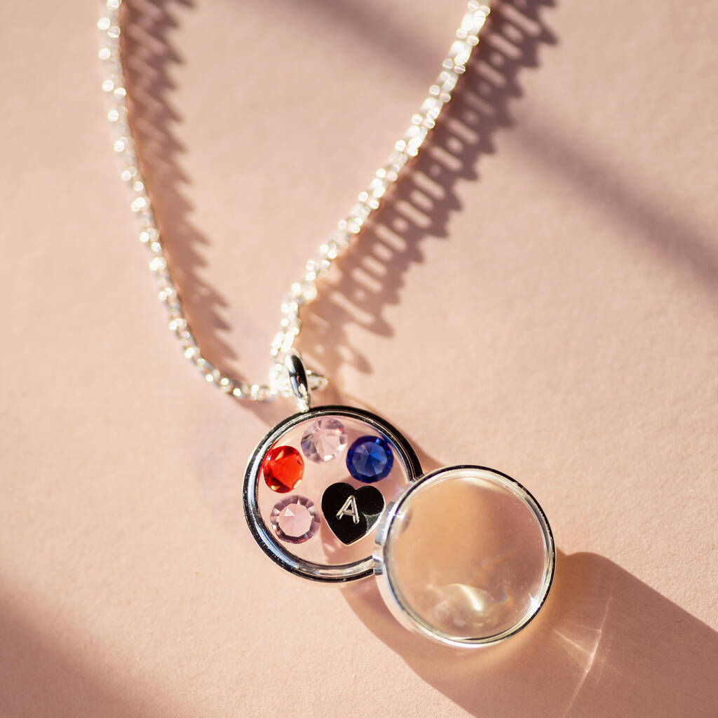 Joy by Corrine Smith Floating Locket Halskette Geburtsstein Initiale