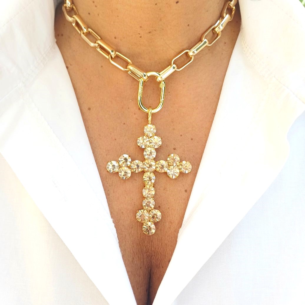 Alevá Bijoux Nuova Bizantina Kreuz Anhänger Gold 7 cm