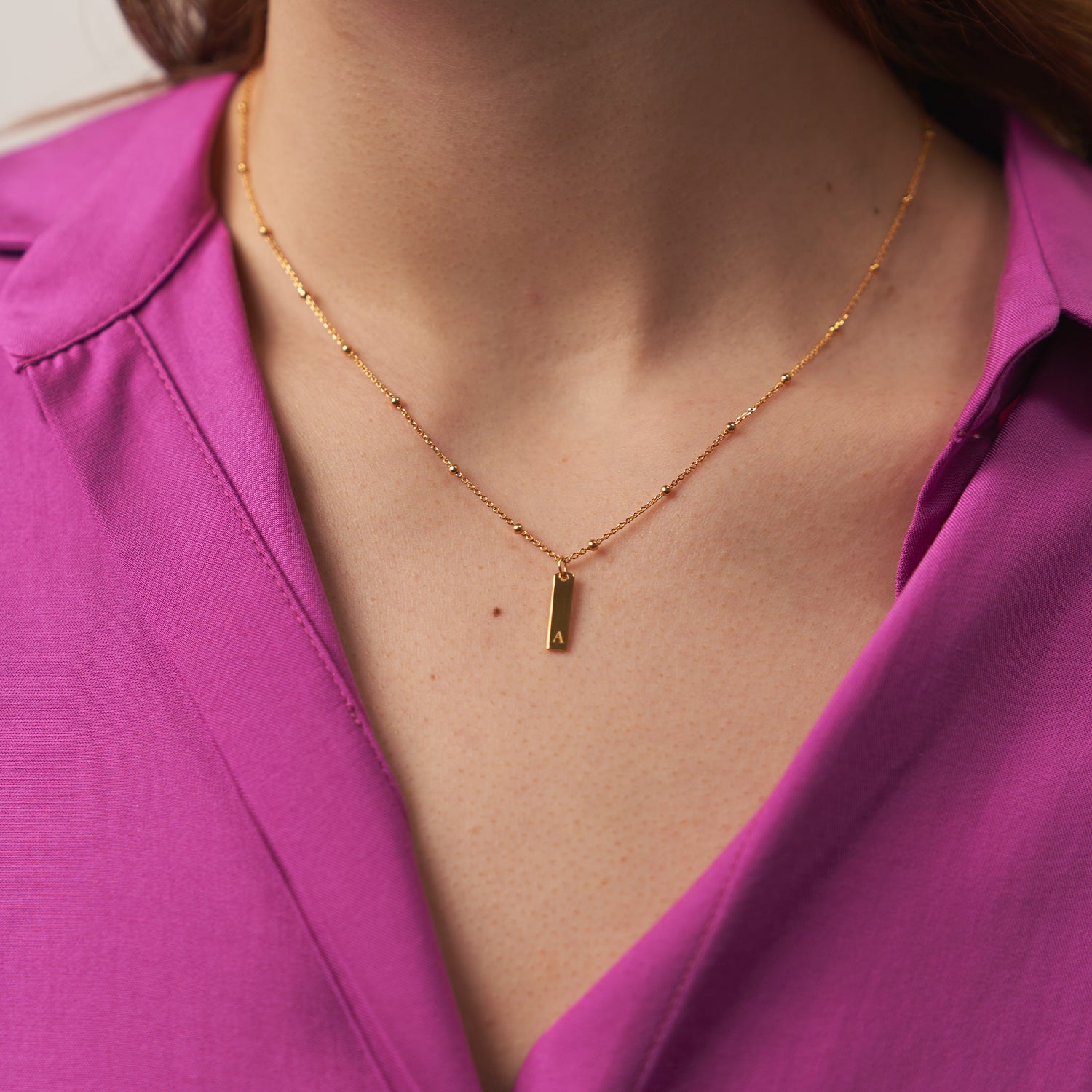 Stilnest Engravable Bar Kette 24k Gold Vermeil 45cm Anker