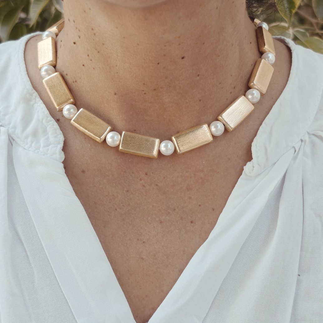 Alevá Bijoux Petra Halskette Gold Bronze Mallorca-Perlen