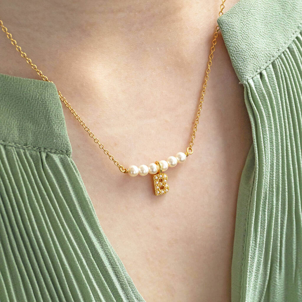 Joy by Corrine Smith Pearl Bar Initial Halskette Gold Perle