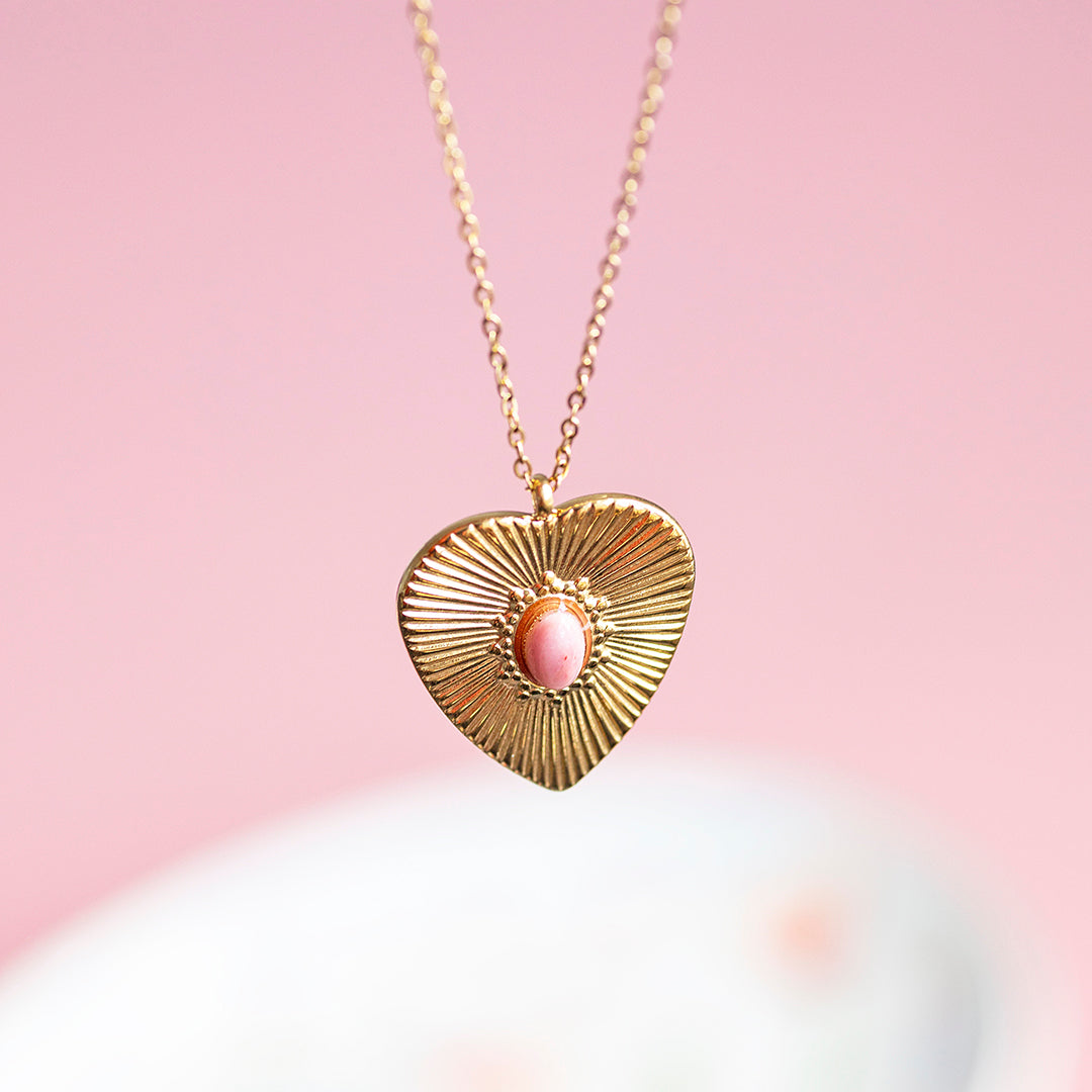 Joy by Corrine Smith Sunburst Heart Pink Halskette Gold