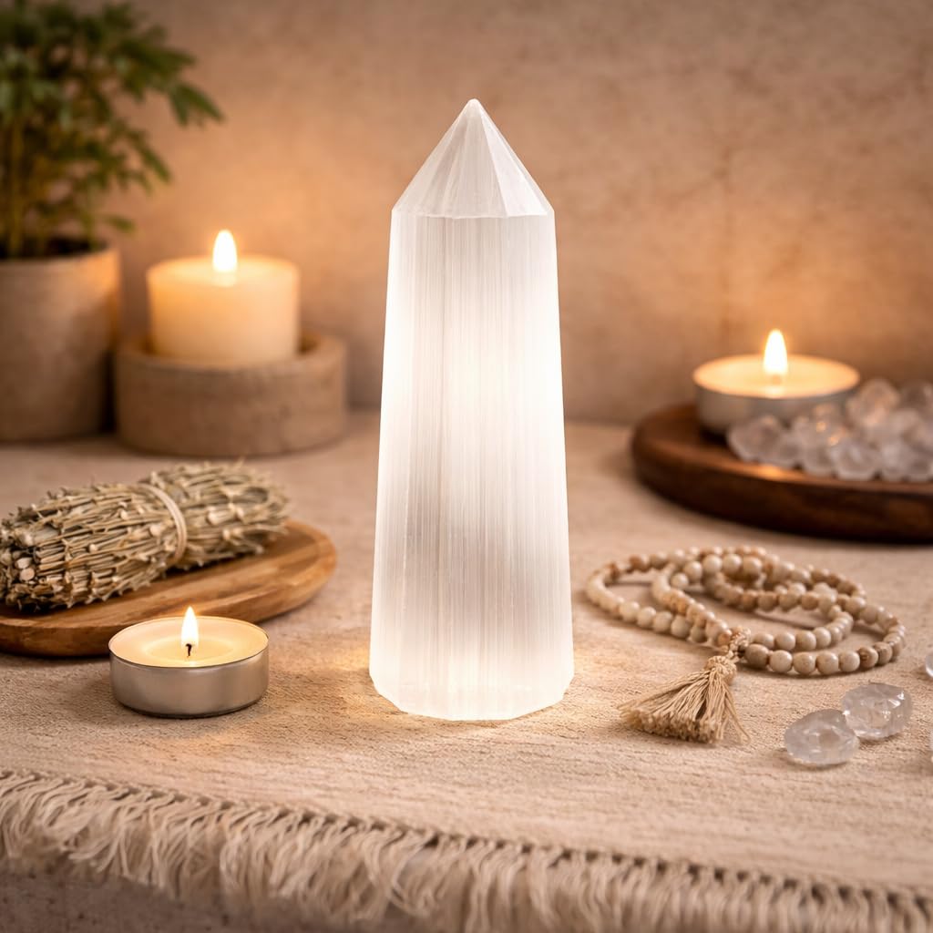 NKlaus Healing Crystals Selenit Pentagon Tower Turm 15cm